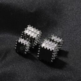 Fashion Design Square Block Earrings White Gold Plated Three Dimensional Square Zircon Stud Earrings