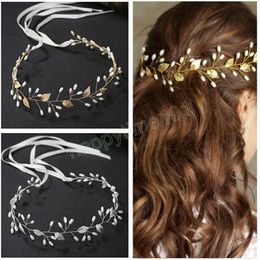 Bridal Hairband Pearl Hair Jewellery Leaf Shaped Headbands Simple Soft Chain Tiaras Handmade Girls Wedding Hair Accessories
