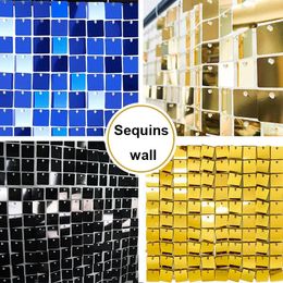 Other Event Party Supplies 24 Pcs Shimmer Sequin Wall Panel Backdrop Blue Black Wedding Party Birthday Show Square Gliter Decorative Decoration Irisdecent 231127