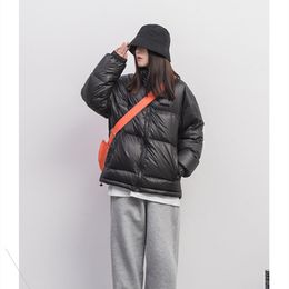 Leather Black Women's Down Feather Jackets Coat Winter Baggy Thickening Warm Bubble Oversized Female Puffer Cotton Padded Jacket Outwear