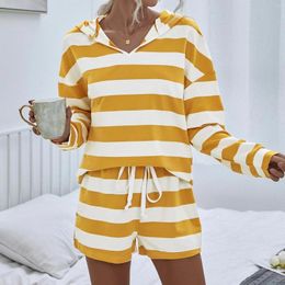 Women's Tracksuits Womens Stripe Two Piece Outfits Casual Sport Running Long Sleeve Hooded Tops Short Pants Set