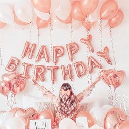 Party Decoration Rose Gold Happy Birthday Letter Foil Balloons Adults Woman Decorations Baby Kids Girl Helium Air Latex Ballon Supplies