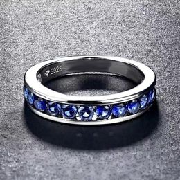 Cluster Rings S925 Silver Sapphire Ring Female Cross Border Japanese And Korean Personalised Cut Closed