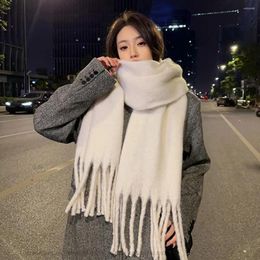 Scarves Long Warm Scarf Elegant Winter Shawl Women's Thick Cashmere With Tassel Trim Fashionable Stylish Accessories Solid