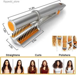 Curling Irons Professional Hair Curler Straight Hair Comb Rotating Hair Brush Curler Styler 2 In 1 Hair Styling Tool Curling Iron With Bru Q231128