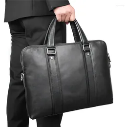 Briefcases A4 Black Chocolate Blue Top Grain Genuine Leather 14'' Laptop Executive Men Briefcase Handbag Messenger Bag Portfolio M7325