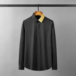 Men's Casual Shirts Minglu Silk Cotton Male Luxury Long Sleeve Business Mens Dress Fashion Slim Collar Splicing Man