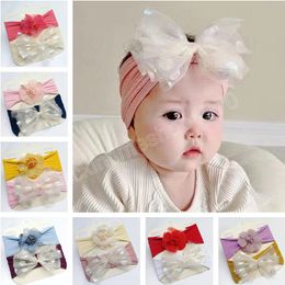 2pcs/set Lovely Artificial Flower Elastic Hairband Shining Net Yarn Bows Baby Headband Princess Headwear Birthday Gifts