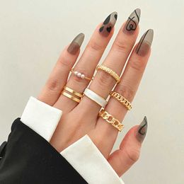 Band Rings IFKM Hiphop Gold Color Chain Rings Set For Women Girls Punk Geometric Simple Finger Rings 2023 Trend Jewelry Party Gifts Z0428