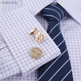 Cuff Links High Quality Round Wheel ShAPed Mens Copper Cufflinks Sleeve Real Golden Plated Rhinestones Buttons Wedding Groom Jewellery YQ231128