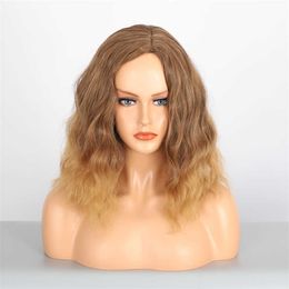 Synthetic Wigs Wig Women's Gradient Rose Mh High Temperature Silk Bobo Head Short Curly Hair Cover