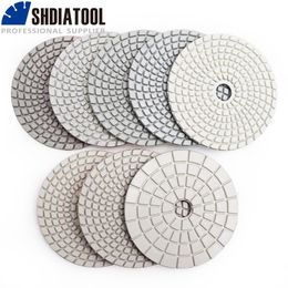 Polijstpads SHDIATOOL 8pcs 4" Diamond Wet Flexible Polishing Grinding Pads Granite Marble White Resin Bond 100mm Sanding Discs with a backer