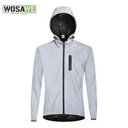 Cycling Jackets WOSAWE Reflective Jacket with Hoodie and Waterproof Windbreaker for Men Women Cycling Hiking Running Hip Hop Safety Jacket 231124