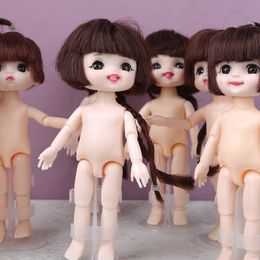 Dolls Mini girl cute pouting 16cm Bjd 112 Short Boy Hair Sleeping Pig Naked Body Dress Up Fashion for Girls Gift DIY Toys 230427