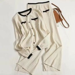 Womens Two Piece Pants sweater set casual cardigan autumn and winter long sleeved knitted French Oneck elegant top elastic 231128