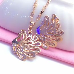 Chains 585 Purple Gold Plated 14K Rose Ethnic Peacock Necklace Pendant Shiny Charm Elegant Party Wedding Jewelry Gift