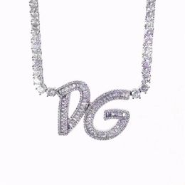 Custom Name Baguette Letters With Tennis Chain Necklace CZ Iced Out Zircon Pendant Hip Hop Jewelry287w