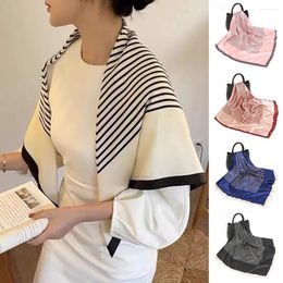 Scarves Classic Sunscreen Imitated Silk Small Square Shawls Striped Satin Scarf Hair Bands Neckerchief Head Wraps 90 90cm