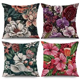 Pillow Flower Pattern Decorative Sofa Cover Polyester Linen Pillowcase Home Decor Pillowcover Decoraton Throw Pillows