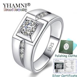 YHAMNI Sent Certificate Real 925 Sterling Silver Wedding Rings Charm Men Jewellery Inlay CZ Zircon Engagement Rings for Men KPRJ29255q