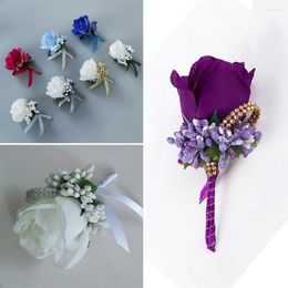 Decorative Flowers Women Party Decor Silk Wedding Corsage Brooch Boutonniere