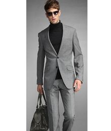 Men's Suits & Blazers Custom Made Slim Fit Grey Men Groom Tuxedos Skinny 2 Piece Gentle Prom Wedding For (Jacket Pant) DF453