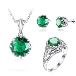 Wedding Jewellery Sets Szjinao 925 Silver Jewellery Set For Women Real Sterling Shiny Flower Pendant Earrings Ring Emerald Fine 231128