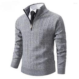 Men's Sweaters 2023 Autumn Winter Men Half High Neck Sweater Hick Zipper Pullover Knit Shirt Slim Fit Solid Colour Male Top