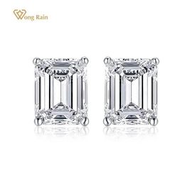 Stud Wong Rain 925 Sterling Silver Emerald Cut Created Moissanite Gemstone Diamonds White Gold Earrings Engagement Fine Jewelry296n