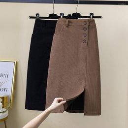 Skirts Corduroy Split Women's Autumn Winter 2023 High Waist Slim Mid Length Small A-line Faldas Fashion Clothes For Women