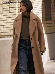 Women's Down Parkas Fashion Woolen Coat Women Single Breasted Long Sle Fe Overcoat Turn-down Collar 2023 Autumn Winter Casual Lady Outwear L231129