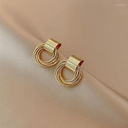 Stud Earrings Women's Simple Gold Colour Vintage Small Circle Tassel Piercing For Woman Unusual Korean Charm Ear Jewelry232D