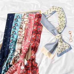 Scarves Chain Letter Leopard Print Women Hair Tie Band Kerchief Wrist Ribbons Fashion Head Neck Satin Bag Scarves Long Silk Scarf 2021 J230428