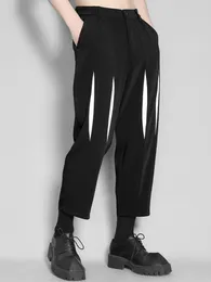 Men's Tracksuits Autumn Dark Department Personality Black And White Colour Patchwork Design Sense Casual Dress Pants Eighth