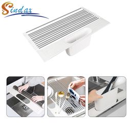 Organisation Dish Drying Rack Over The Sink Roll Up Stainless Steel Silicone Coated Multipurpose Foldable Kitchen Dish Drainer Rack Dropship