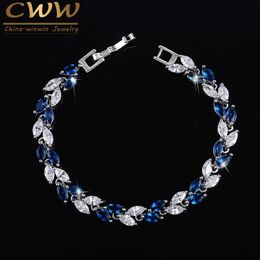 Chain CWWZircons The Summer Design White Gold Colour Austrian Royal Blue Crystal Bracelets for Women Fashion Jewellery CB133 231128