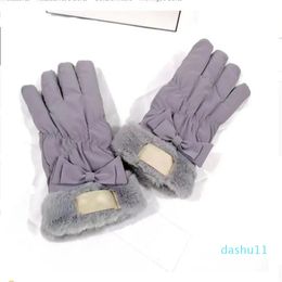 Hats Scarves Sets Five Fingers Gloves Fashion Women Leather Gloves Bowknot Mittens PU Five Fingers With Brand 3 Colors With Tag Wholesale