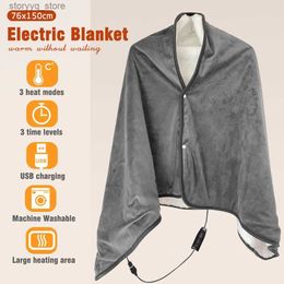 Electric Blanket 76x150cm Electric Heating Pad 3 Modes USB Charging Cable Length 125cm Heated Shawl Blanket Body Winter Soft Warming Mat for Home Q231130