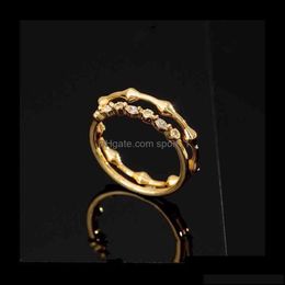 Wedding Jewelrybrass With 18 K Gold Zircon Band Statement Rings Set Designer T Show Club Cocktail Party Ins Rare Elegance Japan Ko2524