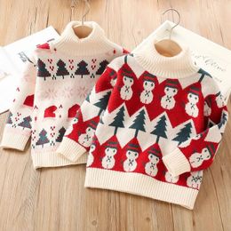 Комплекты IENENS, детский свитер с высоким воротником для девочек и мальчиков, зимние топы, пальто, осенние детские теплые свободные вязаные пуловеры, детская рождественская одежда для детей от 2 до 10 лет 231129