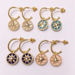 fahion Stainless steel Eight-pointed star ear hook 18k Gold Stud Earrings rose gold stud earrings for woman256D
