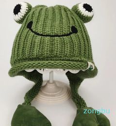 Beanie/Skull Caps Parent-child Cute Frog Hat Autumn and Winter Warm Knitted Wool Hat Bonnets for Women and Men Cartoon Fisherman Caps