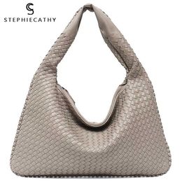 SC Brand Vegan Leather Hobo Bag Handmade Woven Casual Female Handbag Big Capacity Patchwork Zipper Women Shoulder Bags 211026281t