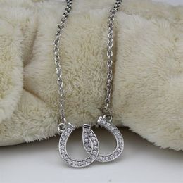 Lead and Nickel Jewellery Double Horse Shoe Pendant Necklace Equestrian Horseshoe Jewelry Decorated with White Czech Crystal207I