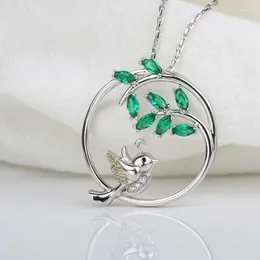 Chains Sterling Silver 925 Lovely Bird &Tree Pendant Necklaces With Green Zircon Diy Fashion Jewellery Making For Women Gift Free Ship