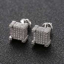 Fashion Hip Hop Earrings for Men Gold Silver Iced Out CZ Square Stud Earring With Screw Back Jewelry285y