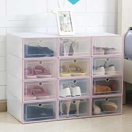 Storage Hot selling foldable transparent plastic shoe box thickened flip design shoe storage Artefact family storage tool