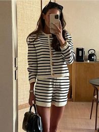 Women s Two Piece Pants Tossy Striped Knit 2 Piece Set Short Fashion Zebra Printed Cardigan And High Waist Patchwork Sets Knitwear Outfits 231129