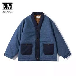 Mens Down Parkas Winter Men Streetwear Fashion Loose Casual Vintage Japan Cotton Padded Kimono Quilted Jacket Cityboy Warm Coat Women 231129