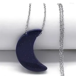 Pendant Necklaces Fashion Moon Shape Blue Sand Stone Necklace Stainless Steel Chain For Women Crescent Jewellery Gift Bijoux Femme